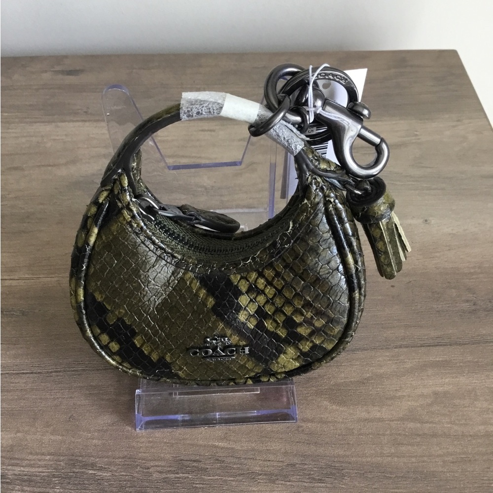 Coach Carmen Mini Bag Charm in Olive Snake Print Gunmetal Trim Limited Edition